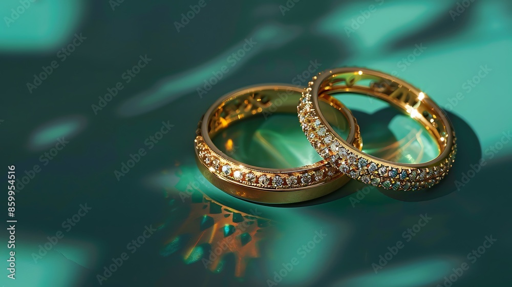 Luxury rings on green background Luxury rings on green background