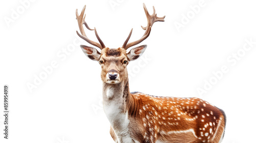 Portrait of Deer standing isolated on transparent png background, Animal in the jungle, wildlife and habitat concept, Environmental Conservation.
