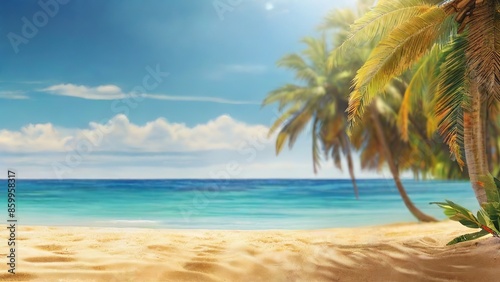 Stunning Wide Panorama of a Paradise Beach. Made with Generative AI Technology
