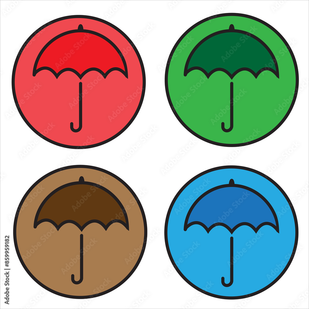 Set of cute multicolor umbrellas in flat design style. with four color Set of cute multicolor umbrellas in flat design style. with four color