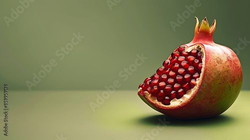 Pomegranate arils isolated on a green background photo