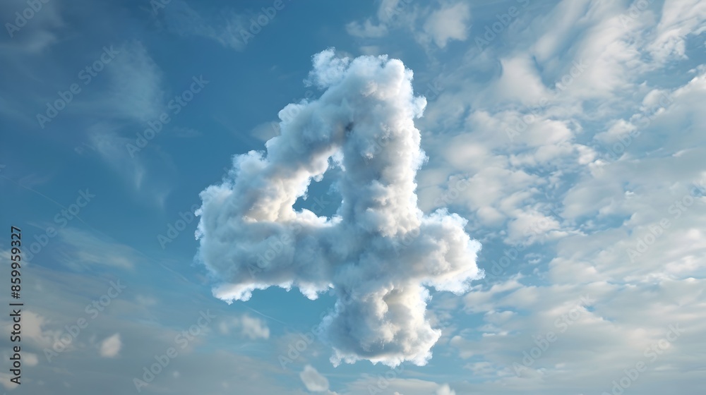 Wispy,Bright Clouds in the Shape of Number 4 Against Dusky Sky Wispy,Bright Clouds in the Shape of Number 4 Against Dusky Sky