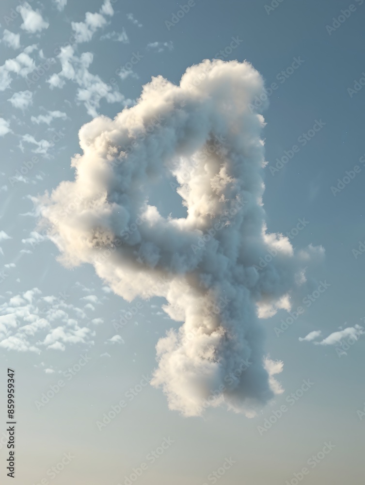 Wispy Cloud Formation in Shape of Number 4 Floating Against Dusky Sky Wispy Cloud Formation in Shape of Number 4 Floating Against Dusky Sky