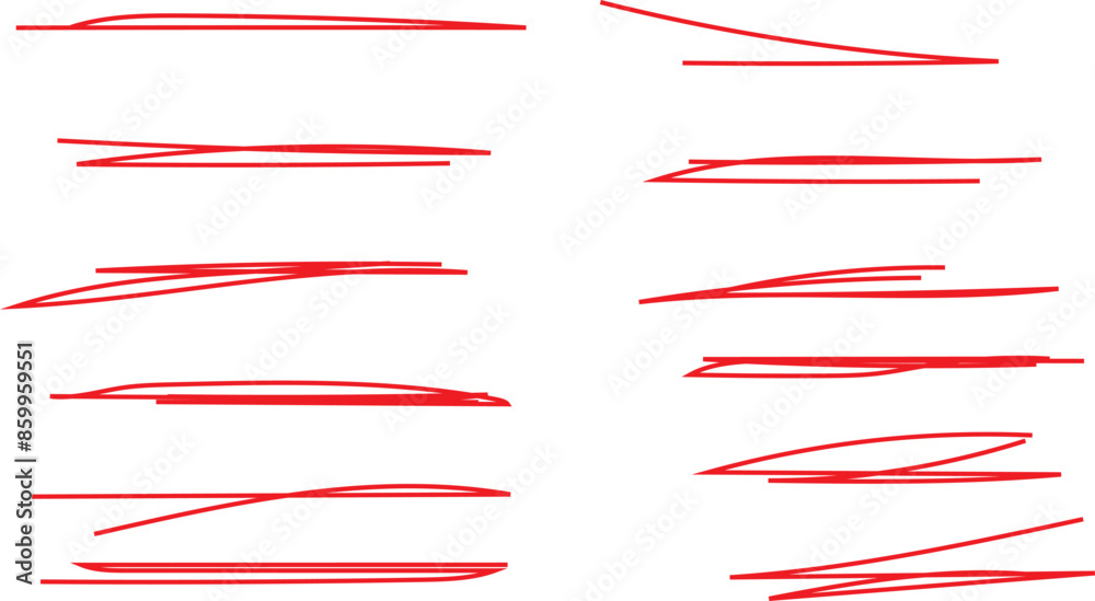 simple abestract red color handmade scribble a set of underline ...
