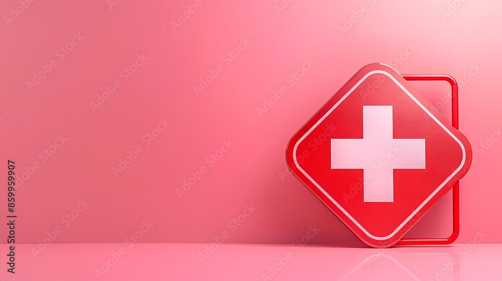 Red emergency sign on pink background Red emergency sign on pink background