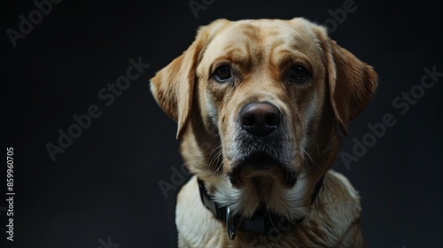 a dog portrait on dark background