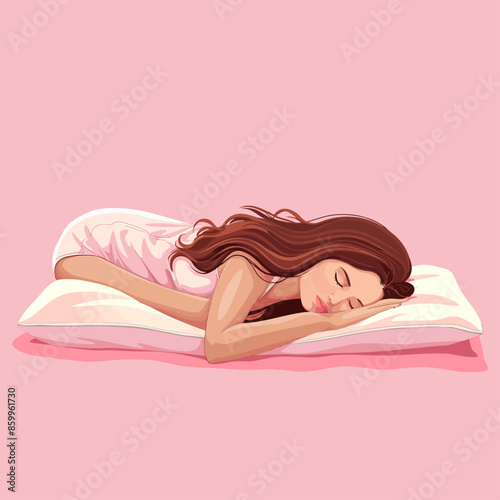woman sleeping on bed in vector iluustration 