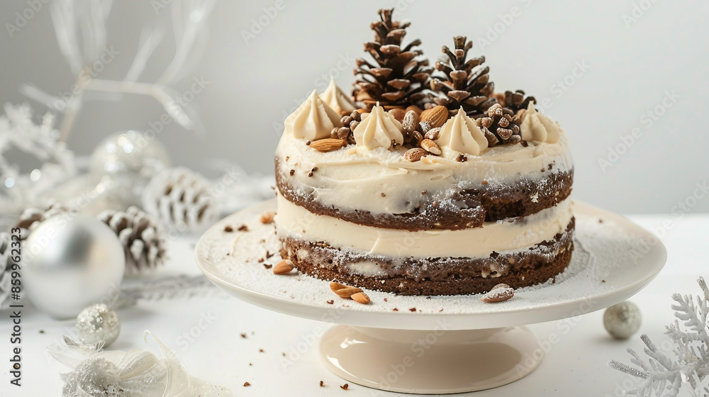 Festive Delight: Mince Pie And Almond Layer Cake With Brandy Buttercream - Mouthwatering Holiday Treats Concept Stock Photo Festive Delight: Mince Pie And Almond Layer Cake With Brandy Buttercream - Mouthwatering Holiday Treats Concept Stock Photo