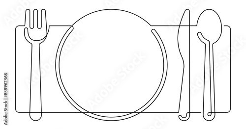 spoon fork table knife place mat continuous line art