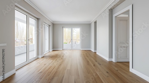 Wallpaper Mural Empty living room with hardwood floor in modern apartment Torontodigital.ca