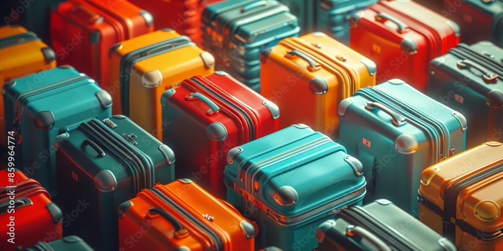 Fototapeta premium Vibrant Luggage Array: A Colorful Journey Through Modern Travel Aesthetics