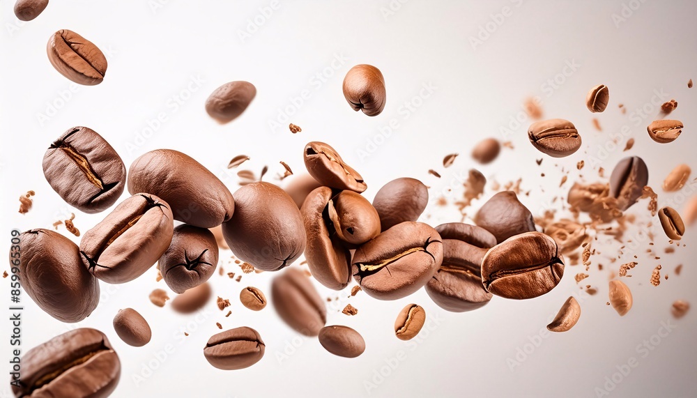 Image showing coffee beans with clear texture details, taken against a white background., generative ai Image showing coffee beans with clear texture details, taken against a white background., generative ai