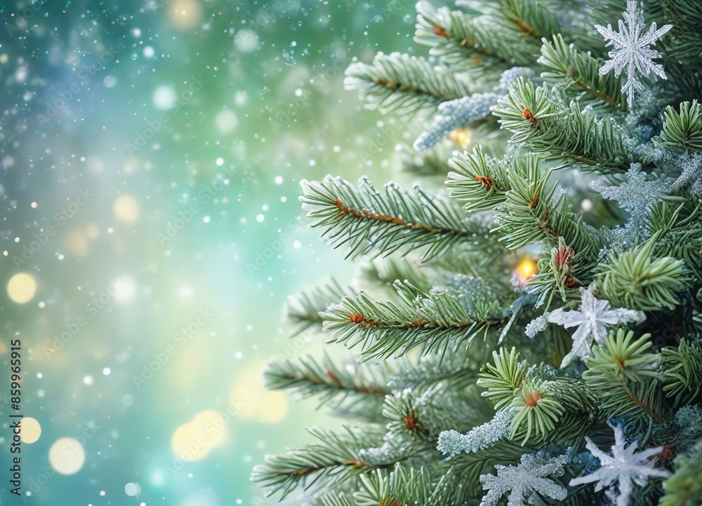 A festive bakcground image of parts of a Christmas tree with frosted branches A festive bakcground image of parts of a Christmas tree with frosted branches