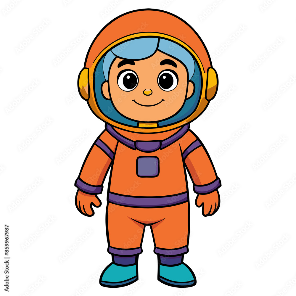 Cute cartoon astronaut character in an orange spacesuit standing against a white background, perfect for kids' illustrations and educational materials. Cute cartoon astronaut character in an orange spacesuit standing against a white background, perfect for kids' illustrations and educational materials.
