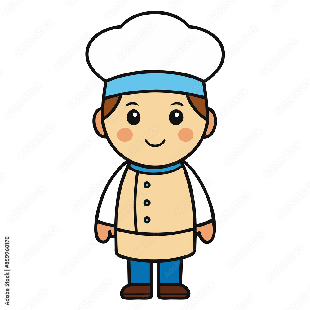 Cute cartoon chef character in a traditional uniform with hat, apron, and smile. Perfect for culinary, cooking, and kitchen themes. Cute cartoon chef character in a traditional uniform with hat, apron, and smile. Perfect for culinary, cooking, and kitchen themes.
