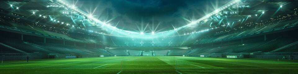 Rideaux Stade Surreal Nighttime Football Stadium Illuminated with Dramatic Lighting, Capturing the Essence of a Thrilling Match. Perfect for High-Resolution Wallpapers and Backgrounds，European Cup, Championship, Wo  © Da