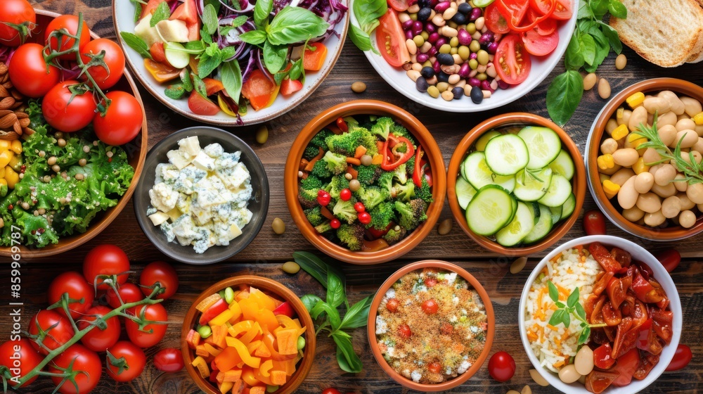 A Table Full of Colorful and Fresh Salads A Table Full of Colorful and Fresh Salads