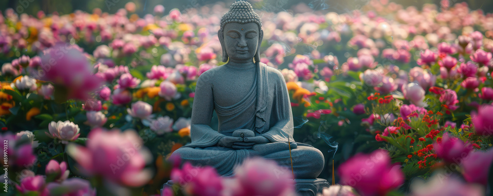 Breathtaking Photo of a Serene Buddha Statue Surrounded by Beautiful ...