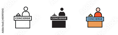 Concierge icon. Black fill icon, color fill icon, Concierge icon black outline, table