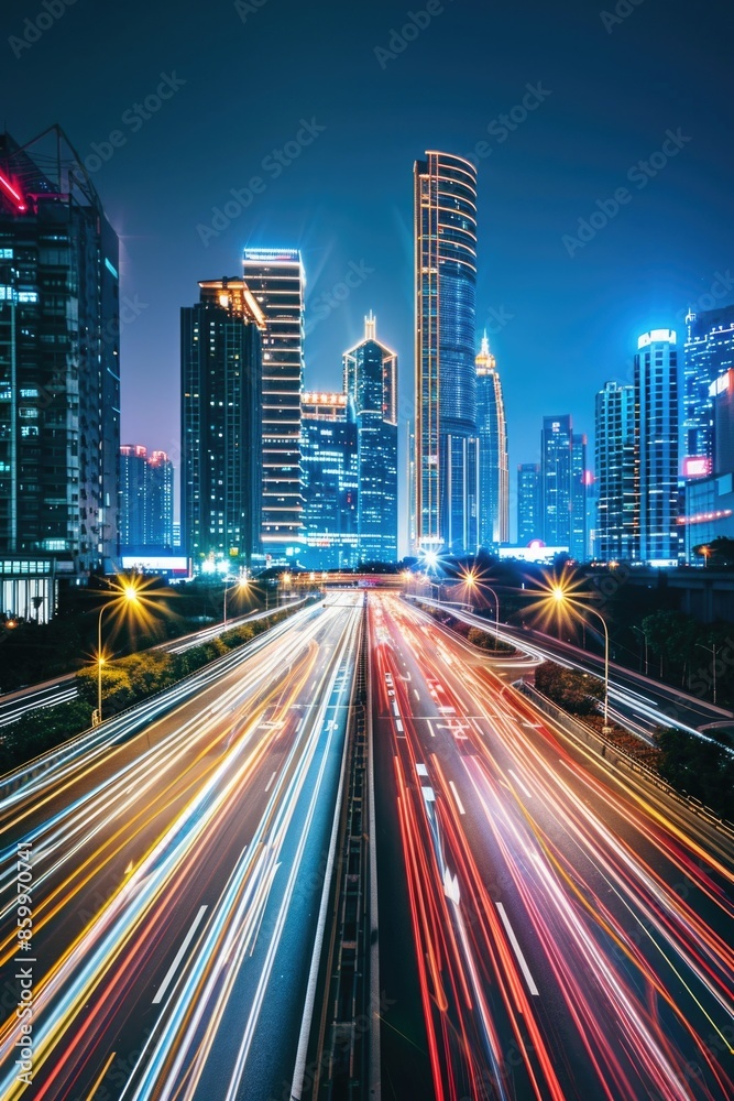 Fototapeta premium City Night with Light Trails