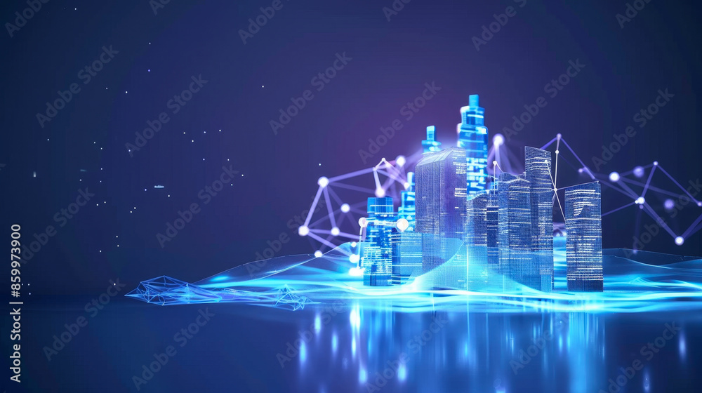 Futuristic cityscape with digital technology, holographic skyscrapers, and network connections, representing smart city and innovation concepts. Futuristic cityscape with digital technology, holographic skyscrapers, and network connections, representing smart city and innovation concepts.