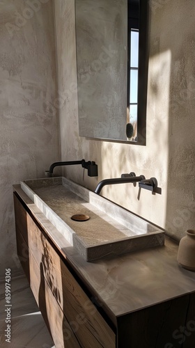 A bathroom with a sink and mirror.