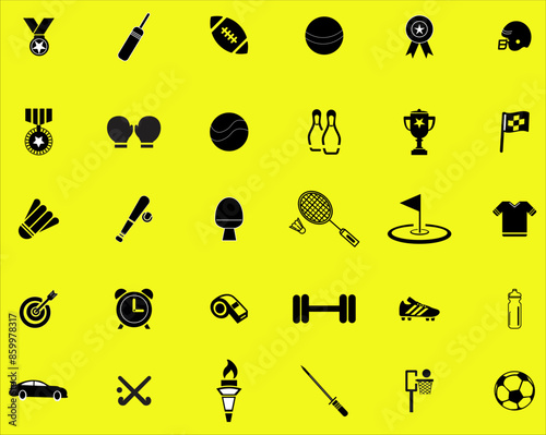 Set of sports icons with yellow vector background