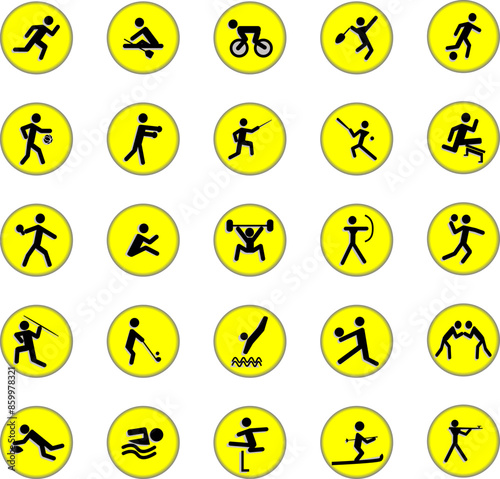 Set of sports icons with yellow vector background