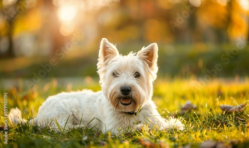 portrait of west highland white terrier dog lying on the grass,  © Sourav Mittal