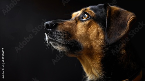 a dog portrait on dark background