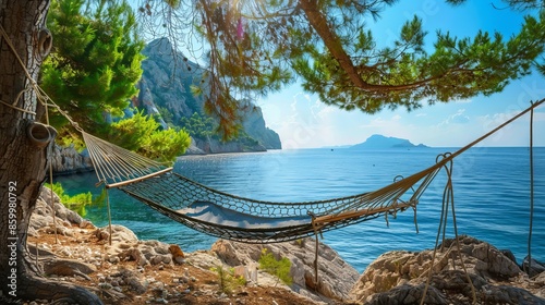 beautiful hammock on sea photo