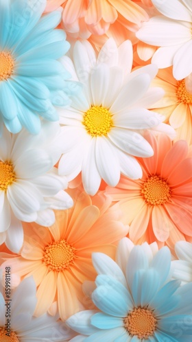 Abstract minimalistic gradient background of neon pastel daisy, pastel tangerine, and white colors, wallpaper, backdrop