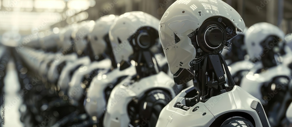 Fototapeta premium Robots worker factory humans mass production