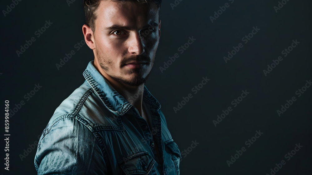 Handsome man posing in jeans shirt : Generative AI Handsome man posing in jeans shirt : Generative AI