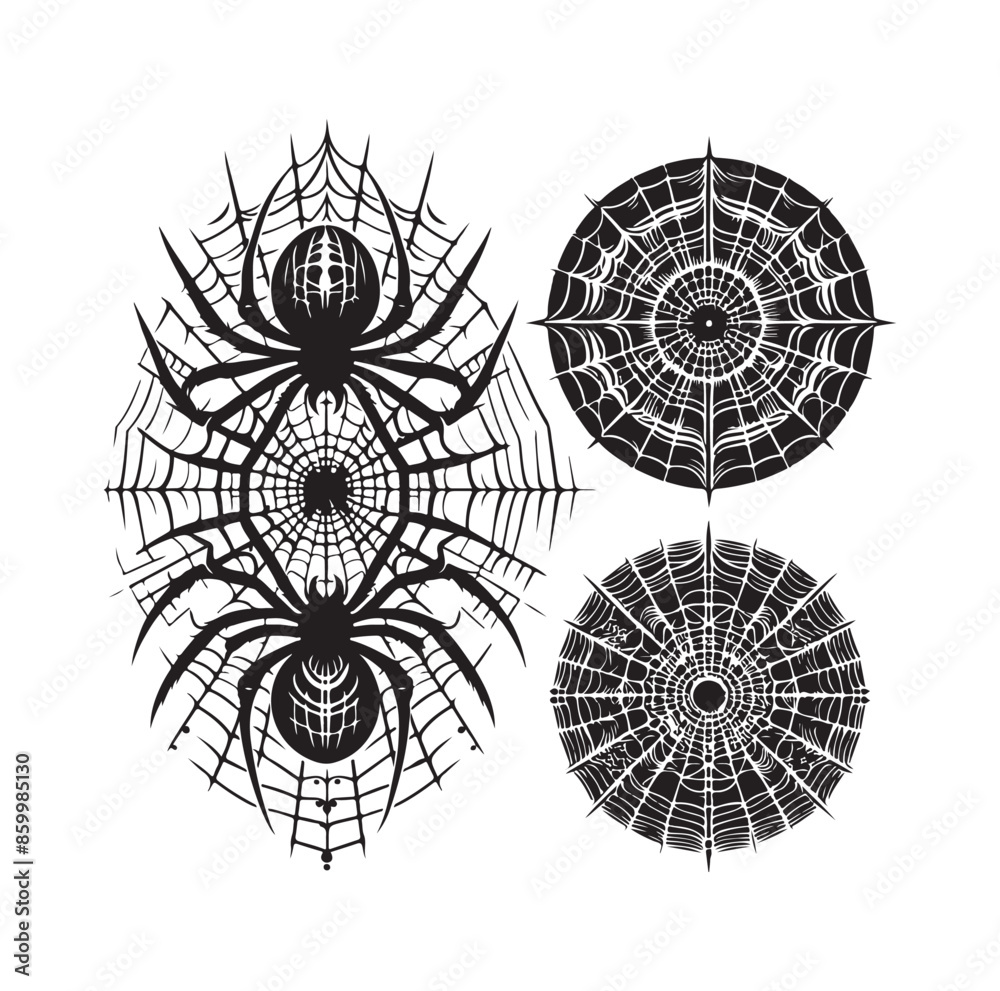 Obraz premium SPIDER NET SILHOUETTE VECTOR ILLUSTRATION