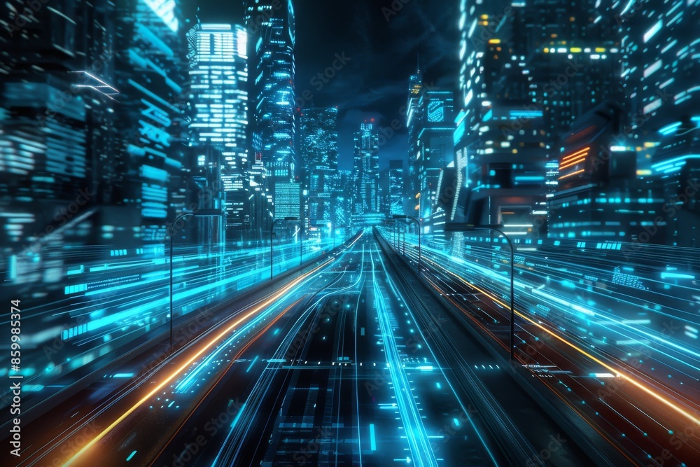 Neon Cityscape with Glowing Lines Neon Cityscape with Glowing Lines