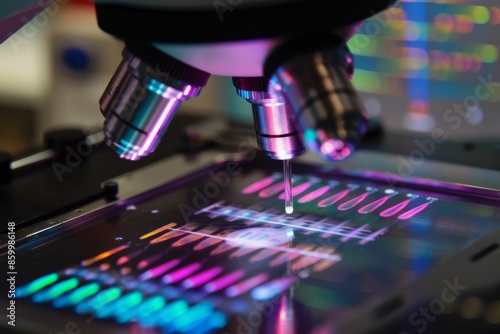 Close-Up of a Microscope Examining a DNA Sample