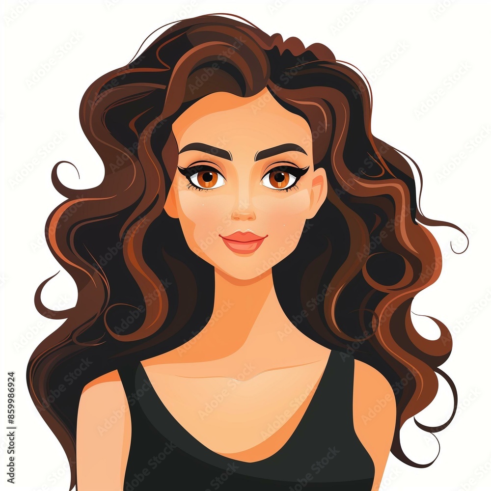 Beautiful Woman with Curly Hair Illustration - Stylish Portrait Art Beautiful Woman with Curly Hair Illustration - Stylish Portrait Art