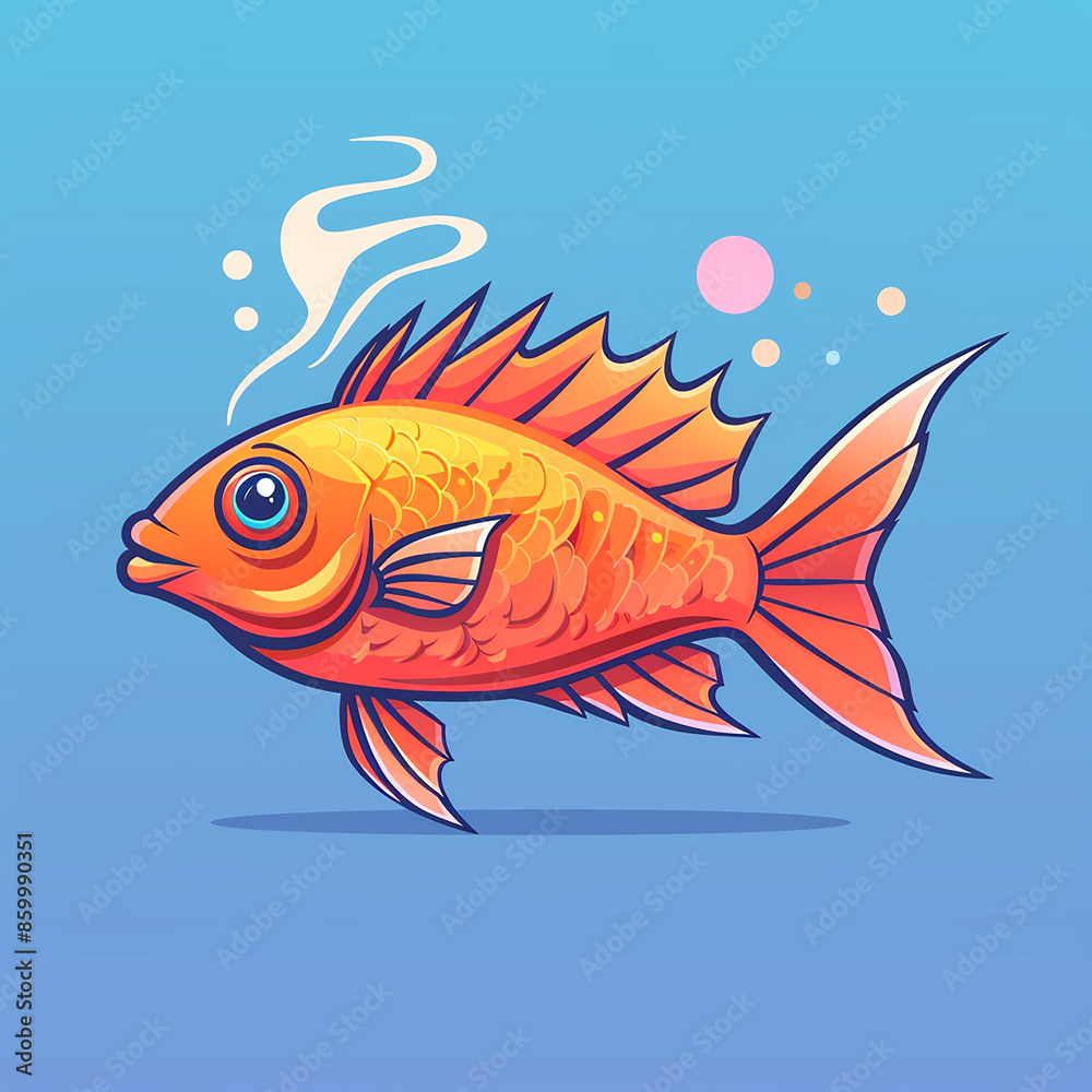 Fototapeta premium Vector_Parrotfish_fry_with_smoke_cartoon_vector