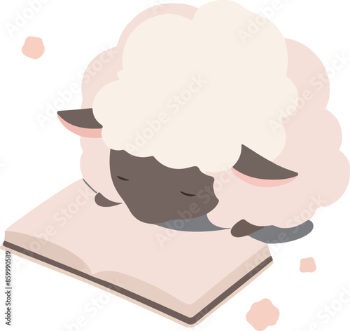 Vector of a cartoonish sheep reading a book
