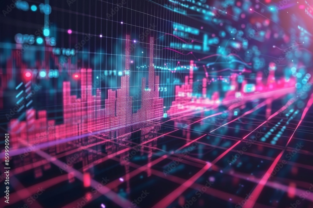 Fototapeta premium Abstract Digital Cityscape with Glowing Lines and Data