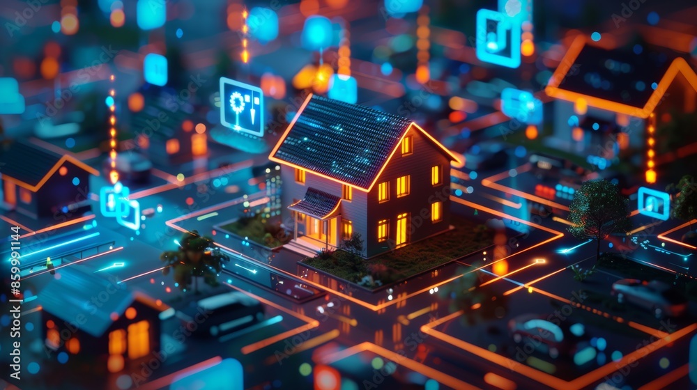 Obraz premium Futuristic Smart Home in a Digital Network Concept