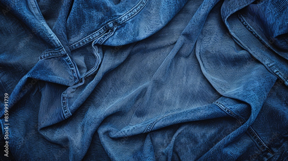 Naklejka premium Blue denim jeans on textured background with copy space Vintage trousers fashion mockup in flat lay view