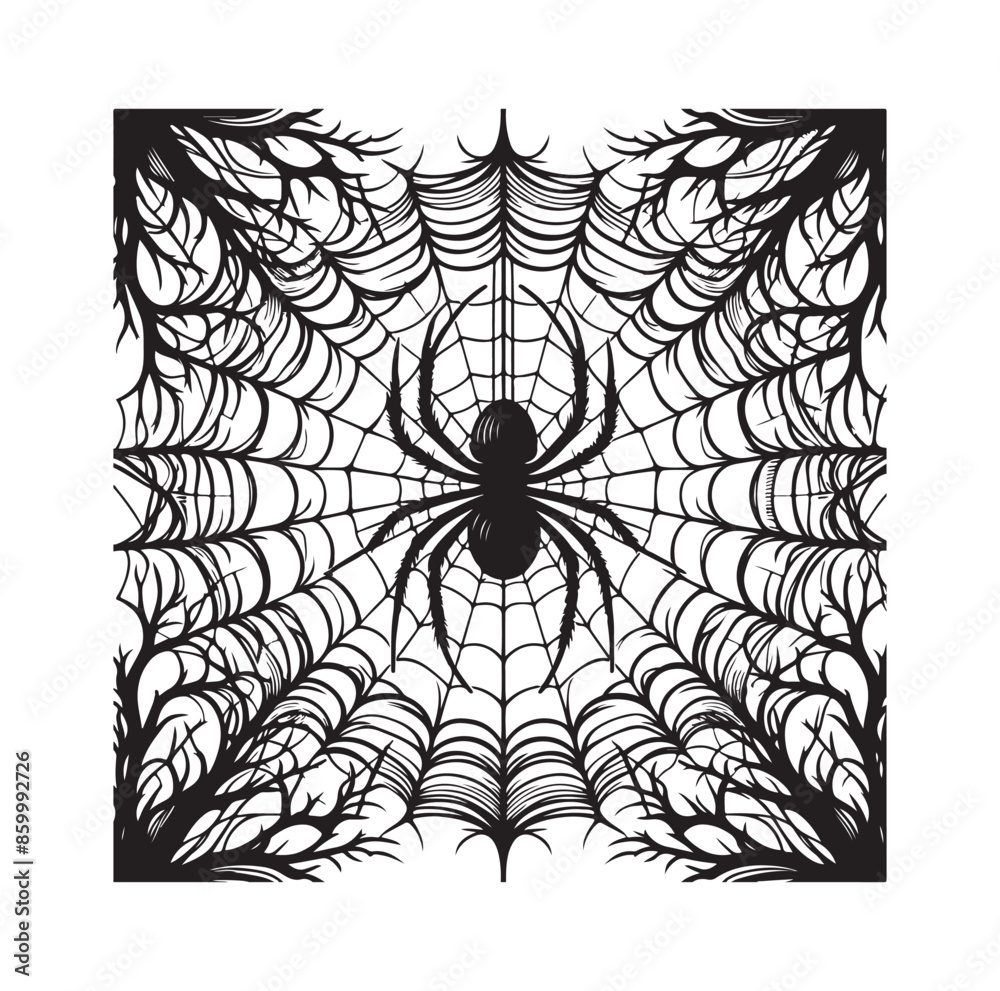 Fototapeta premium SPIDER NET SILHOUETTE VECTOR ILLUSTRATION
