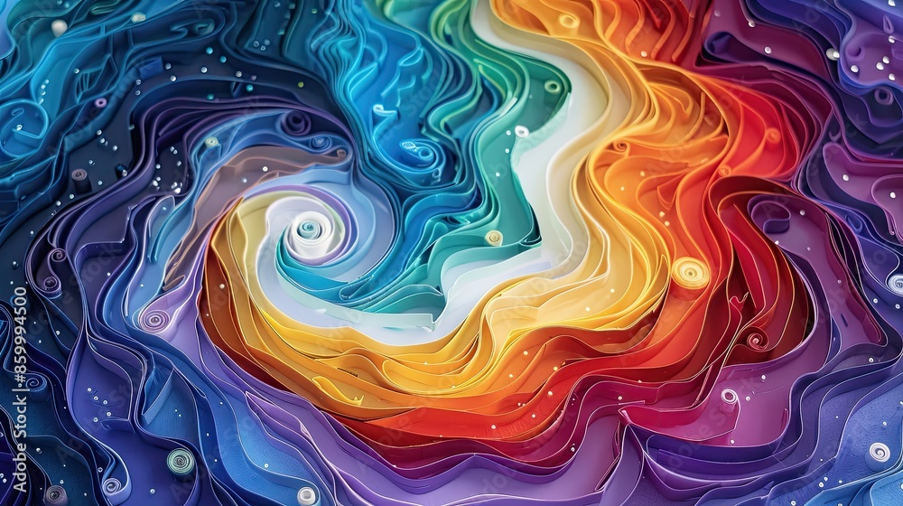 Detailed paper quilling artwork of a mystical galaxy with colorful auroras