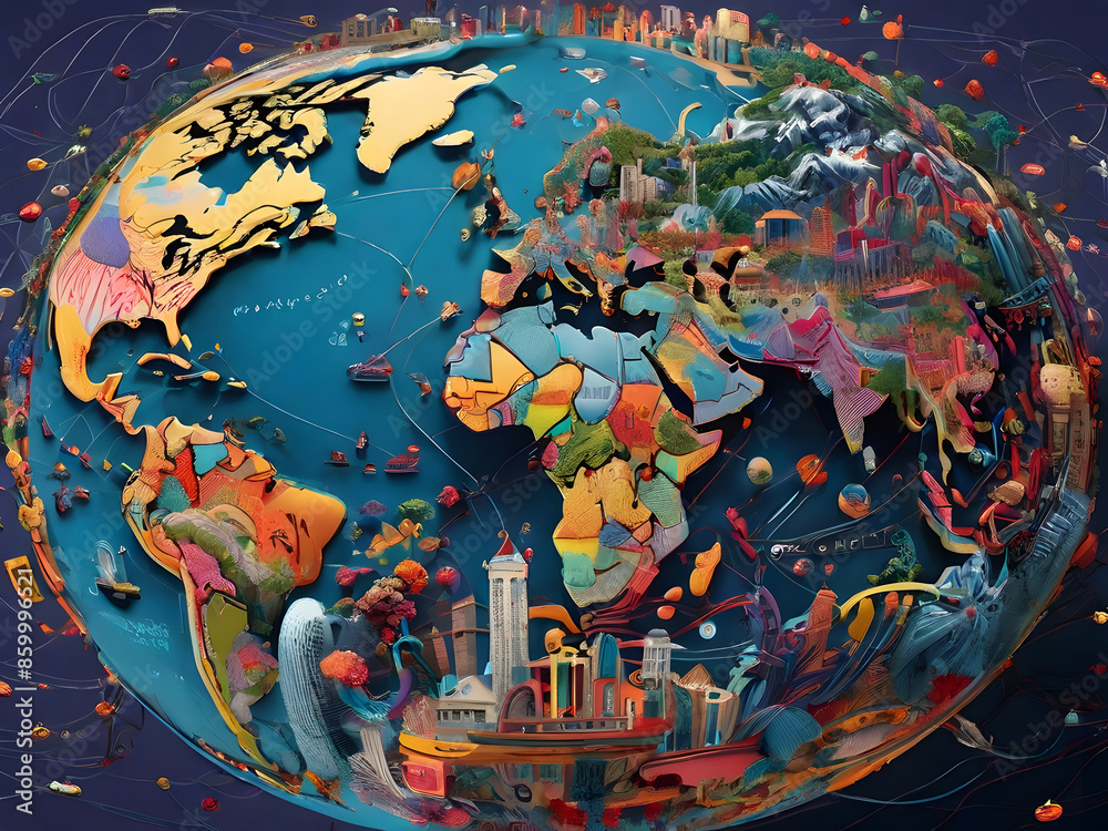 Obraz premium An interesting descriptive concept of travel around the world, 