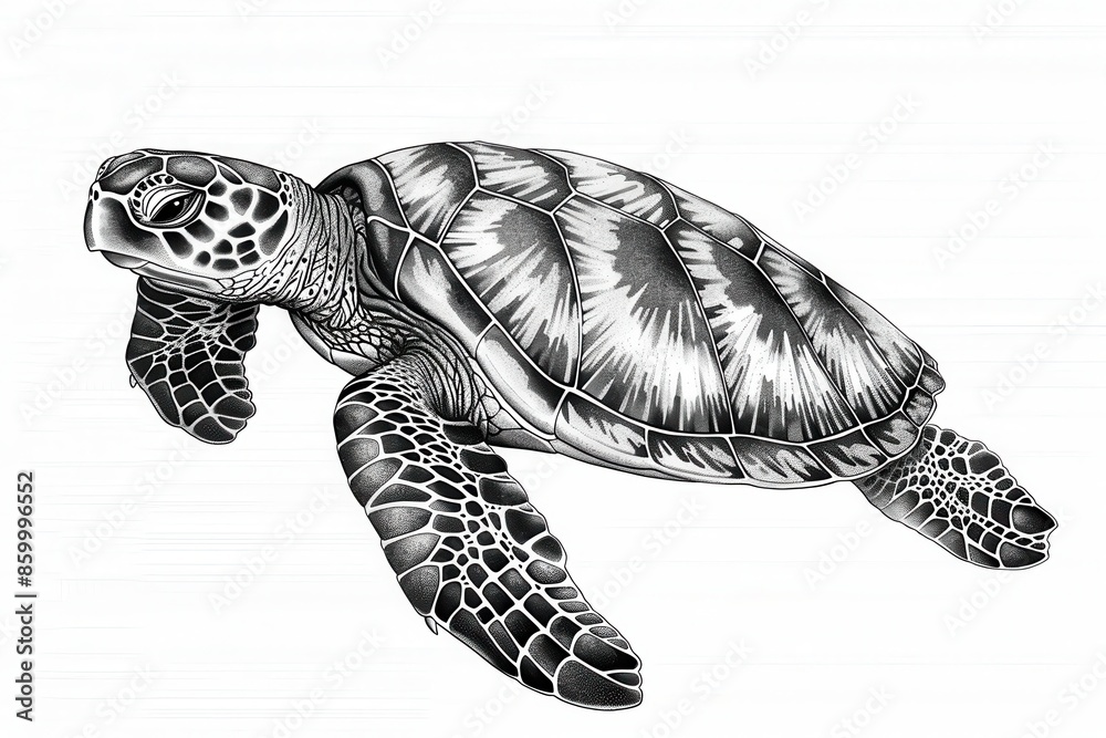 Sea Turtle with cute designs, line art, line drawing, black isolated on ...