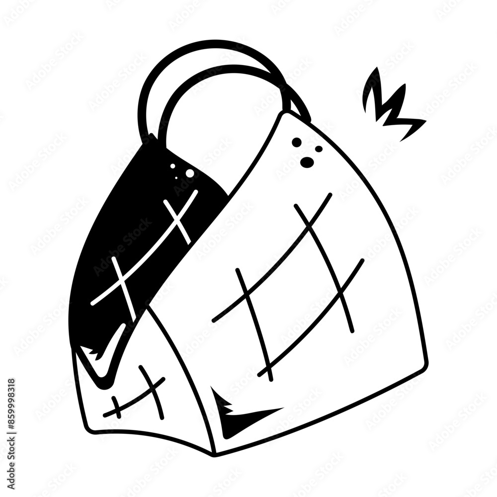 Bamboo basket icon in doodle style Bamboo basket icon in doodle style