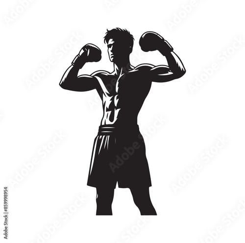 A boxer stand with pose silhouette illustration