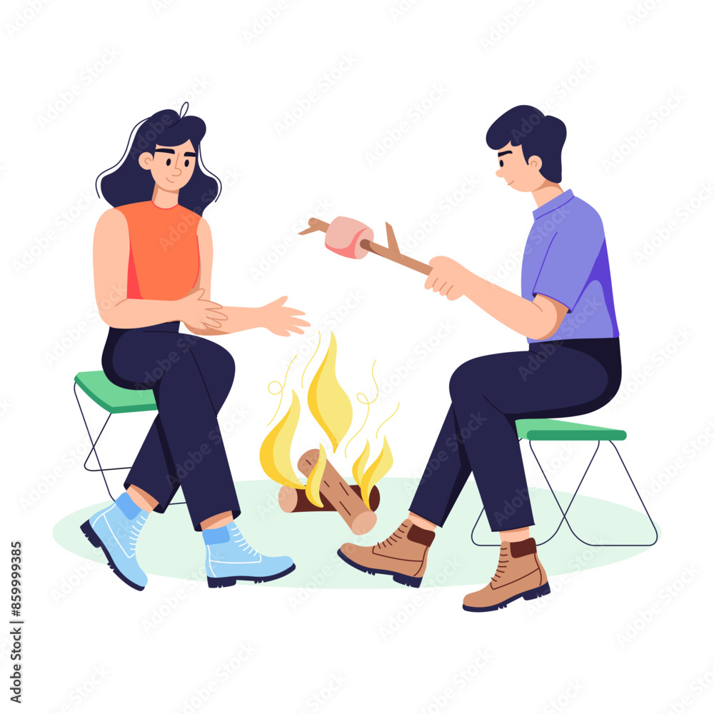 Premium flat illustration of bonfire party Premium flat illustration of bonfire party